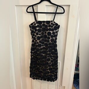 Vintage Jovani Black Circle Embroidered Mesh Overlay Dress